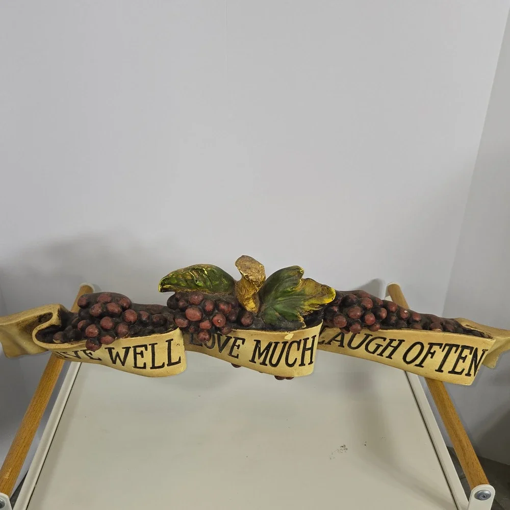 Live Well Love Much Laugh Often Grape Vine Wall Plaque Decor Rustic Kitchen
